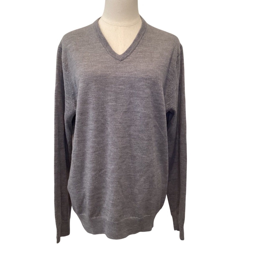 J.Crew Womens V-Neck Sweater Gray Merino Wool Slim Fit Pullover - large